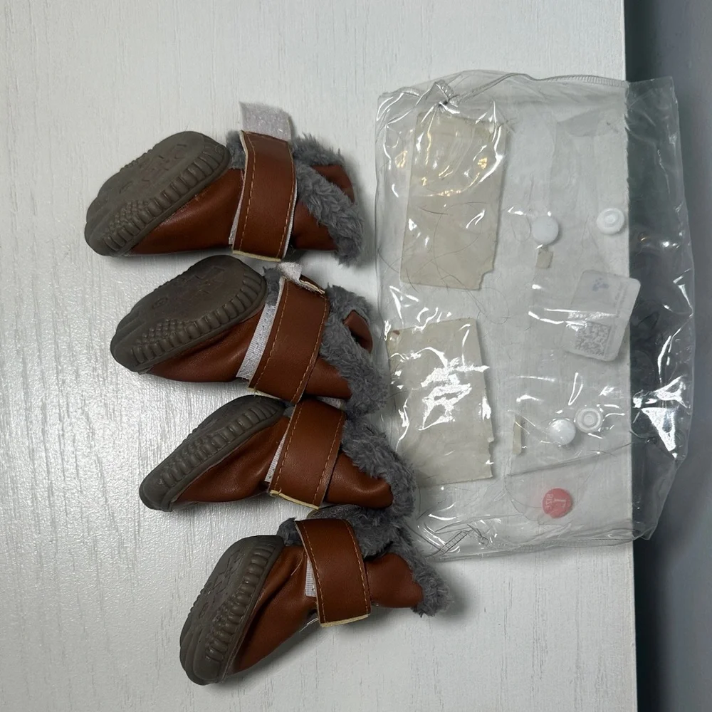 Brown Dog Paw boots/ Protectors lines with faux fur